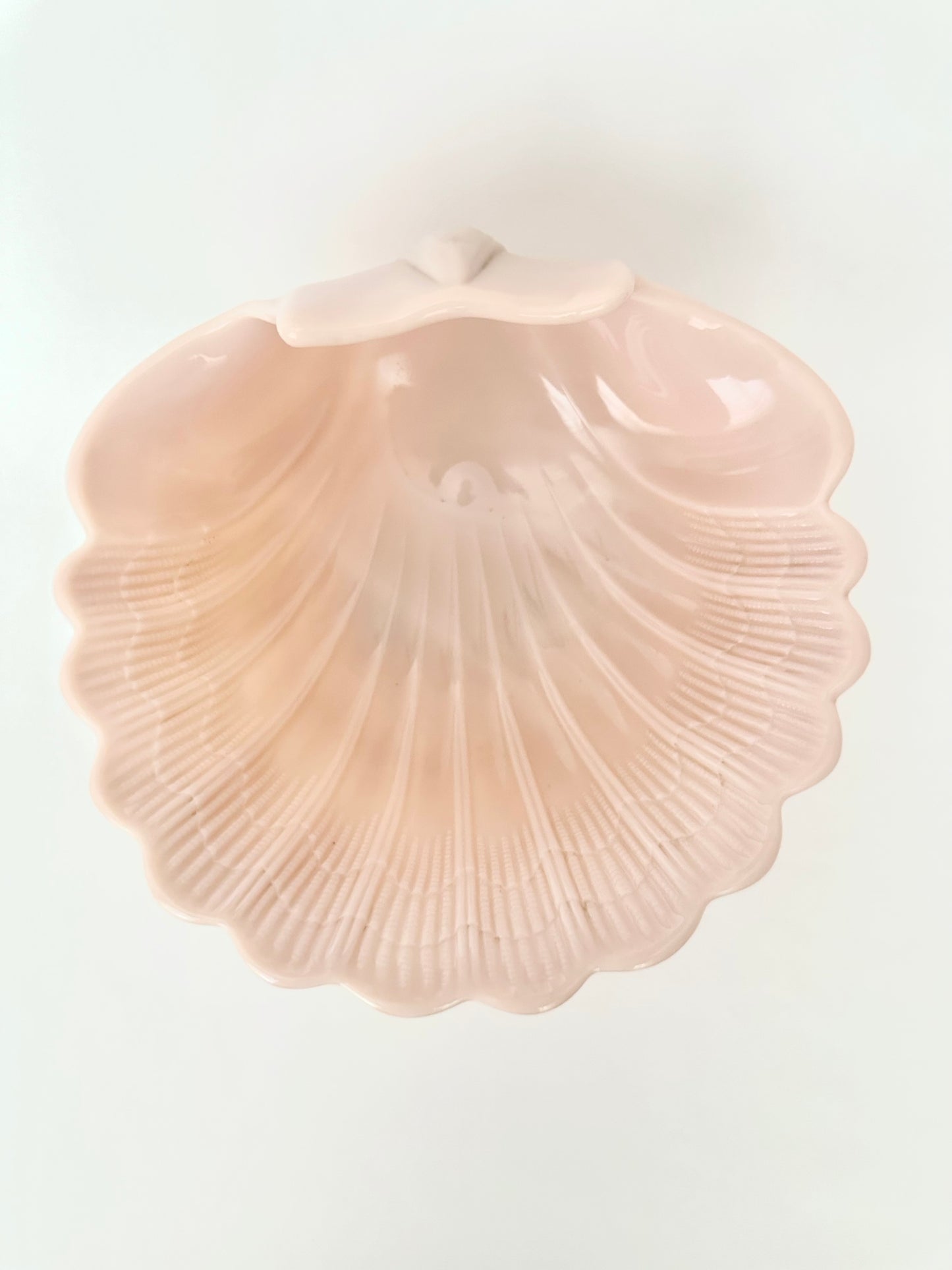 vintage pink milk glass footed clamshell bowl