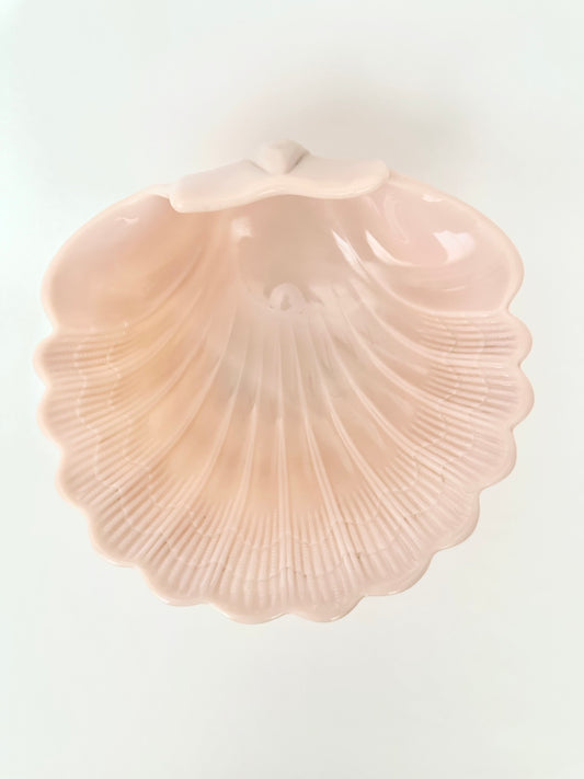 vintage pink milk glass footed clamshell bowl