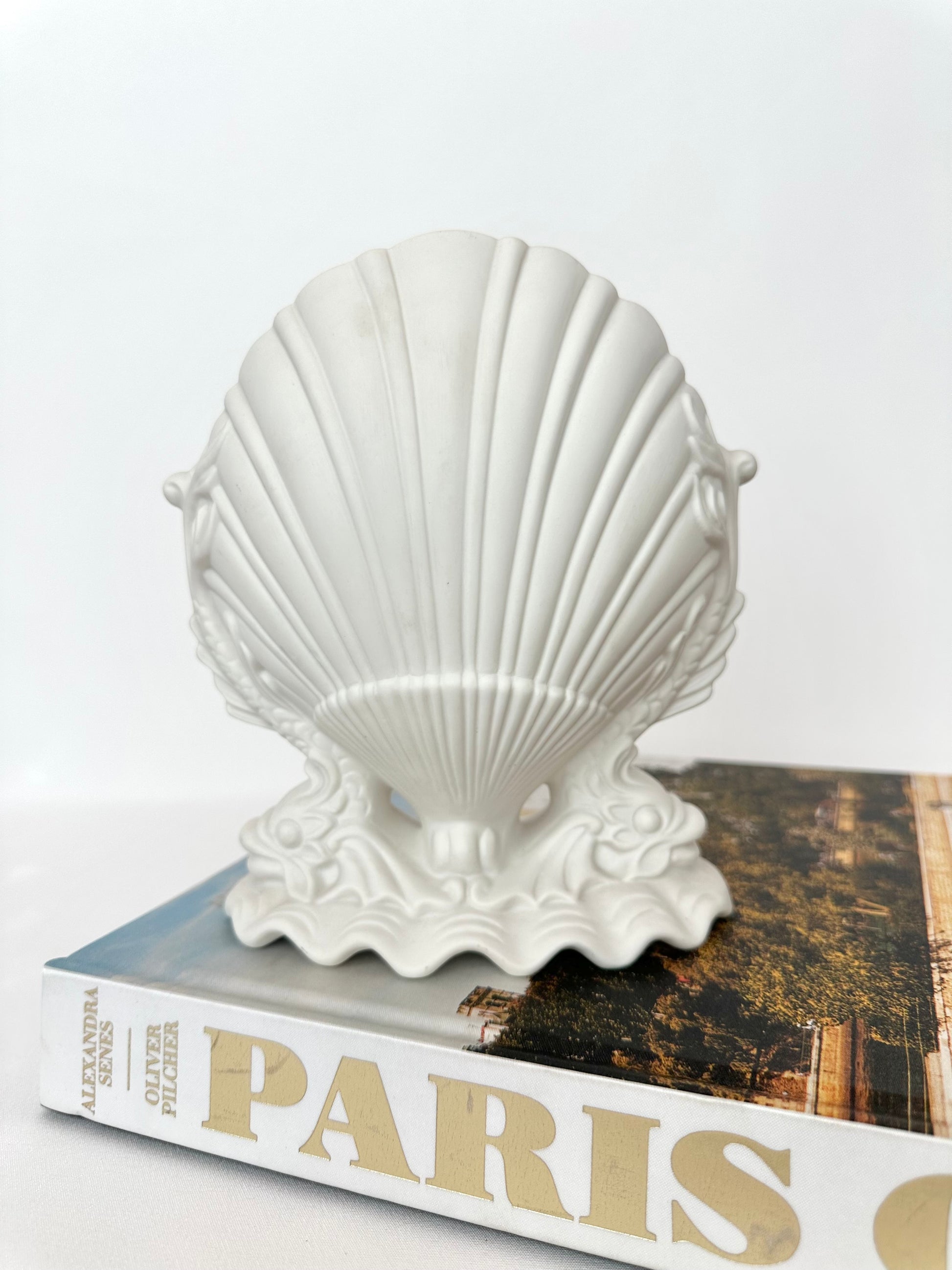 Vintage shell and dolphin bisque porcelain vase