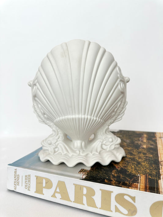 Vintage shell and dolphin bisque porcelain vase