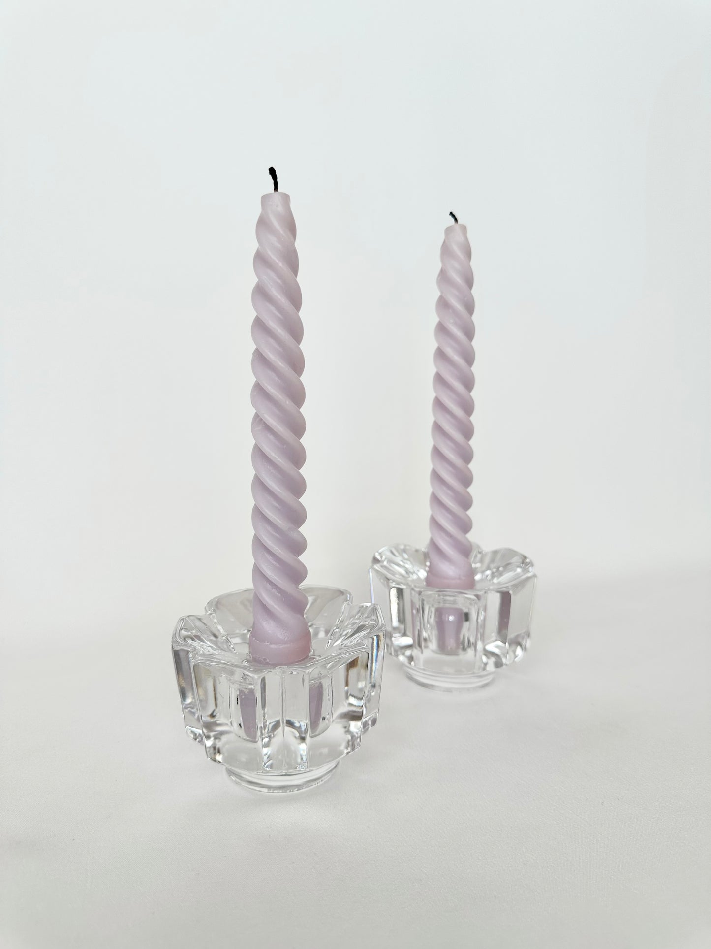 Vintage solid crystal flower geometric shaped candleholders set of two by orrefors