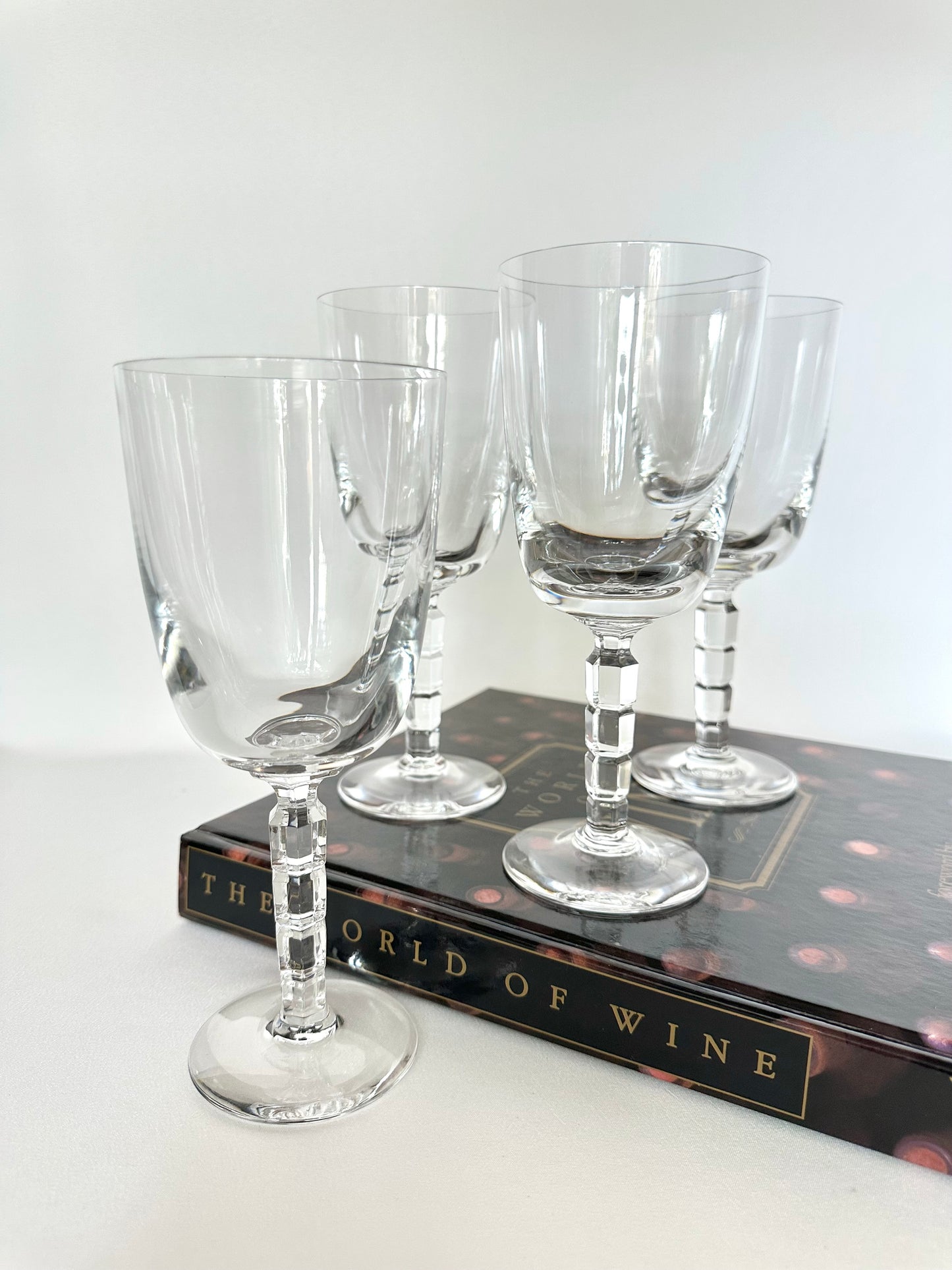 Vintage geometric stemmed heavy crystal goblets set of four.