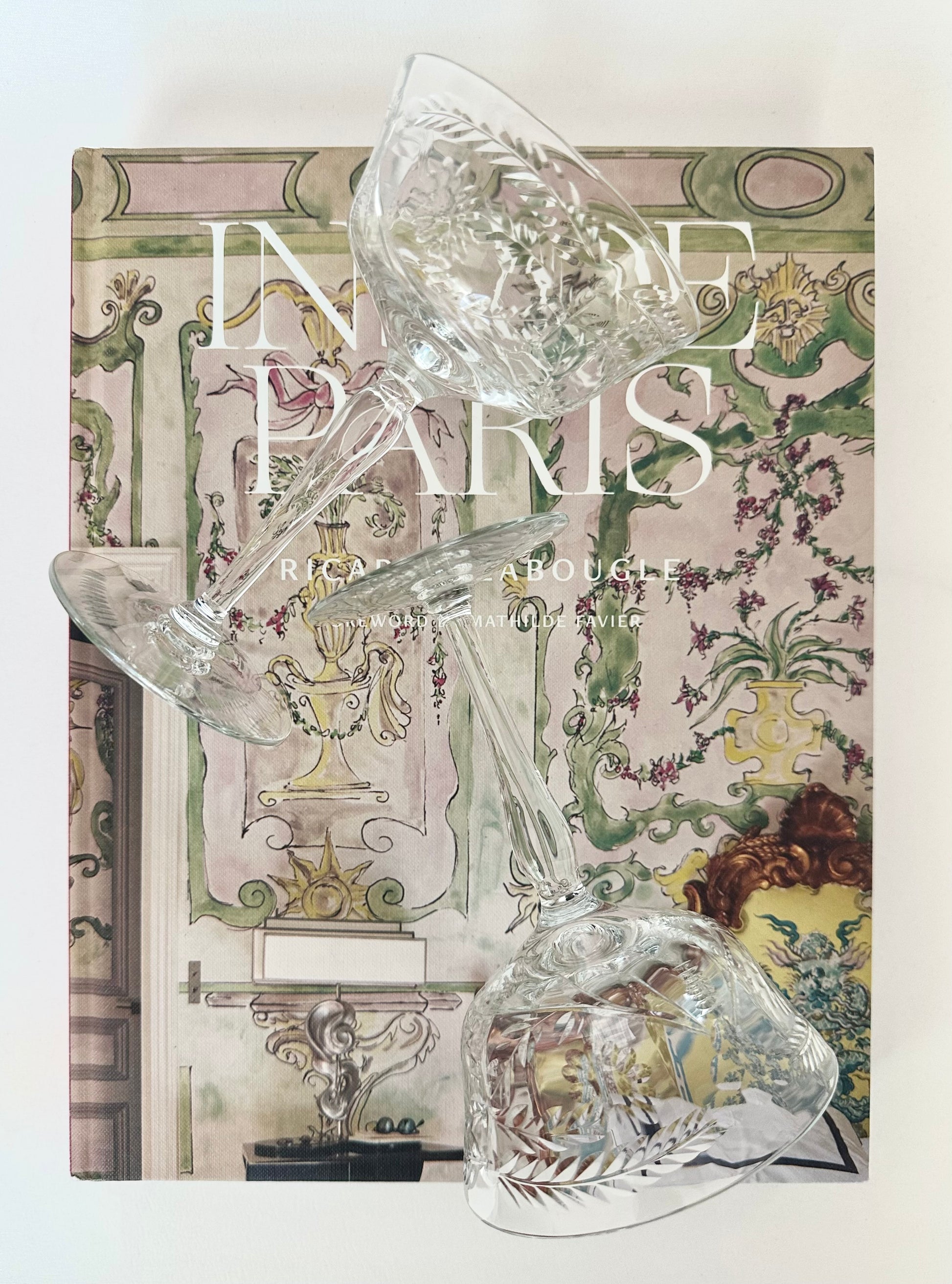 vintage tall embossed crystal coupe cocktail glasses set of two