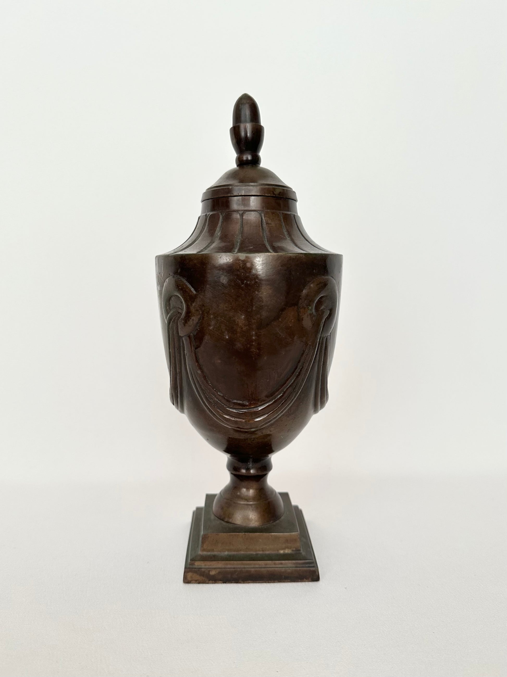 vintage bronze heavy lidded urn