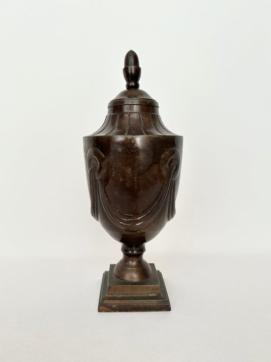 vintage bronze heavy lidded urn