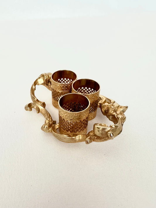 vintage gold filigree metal three tube lipstick holder