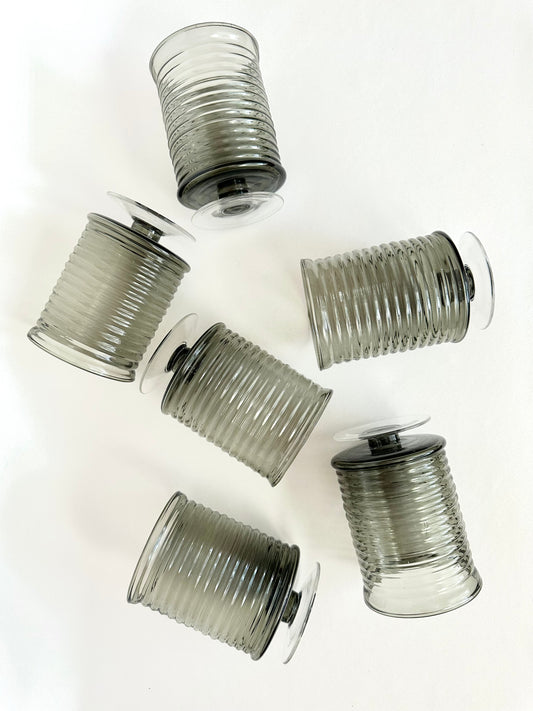 Vintage gray ribbed short stemmed MCM tumblers set of six