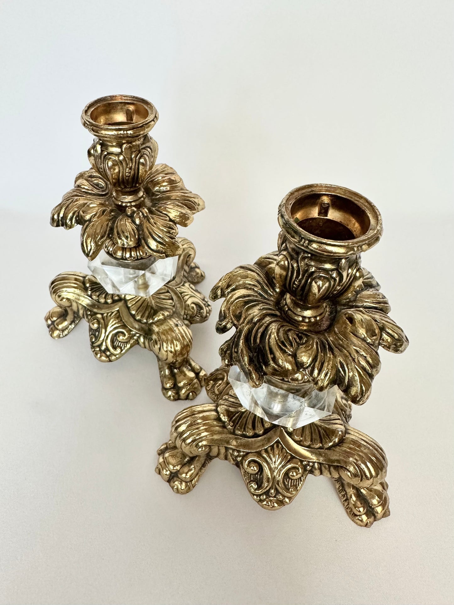 Faustine Brass & Crystal Candlestick Holders