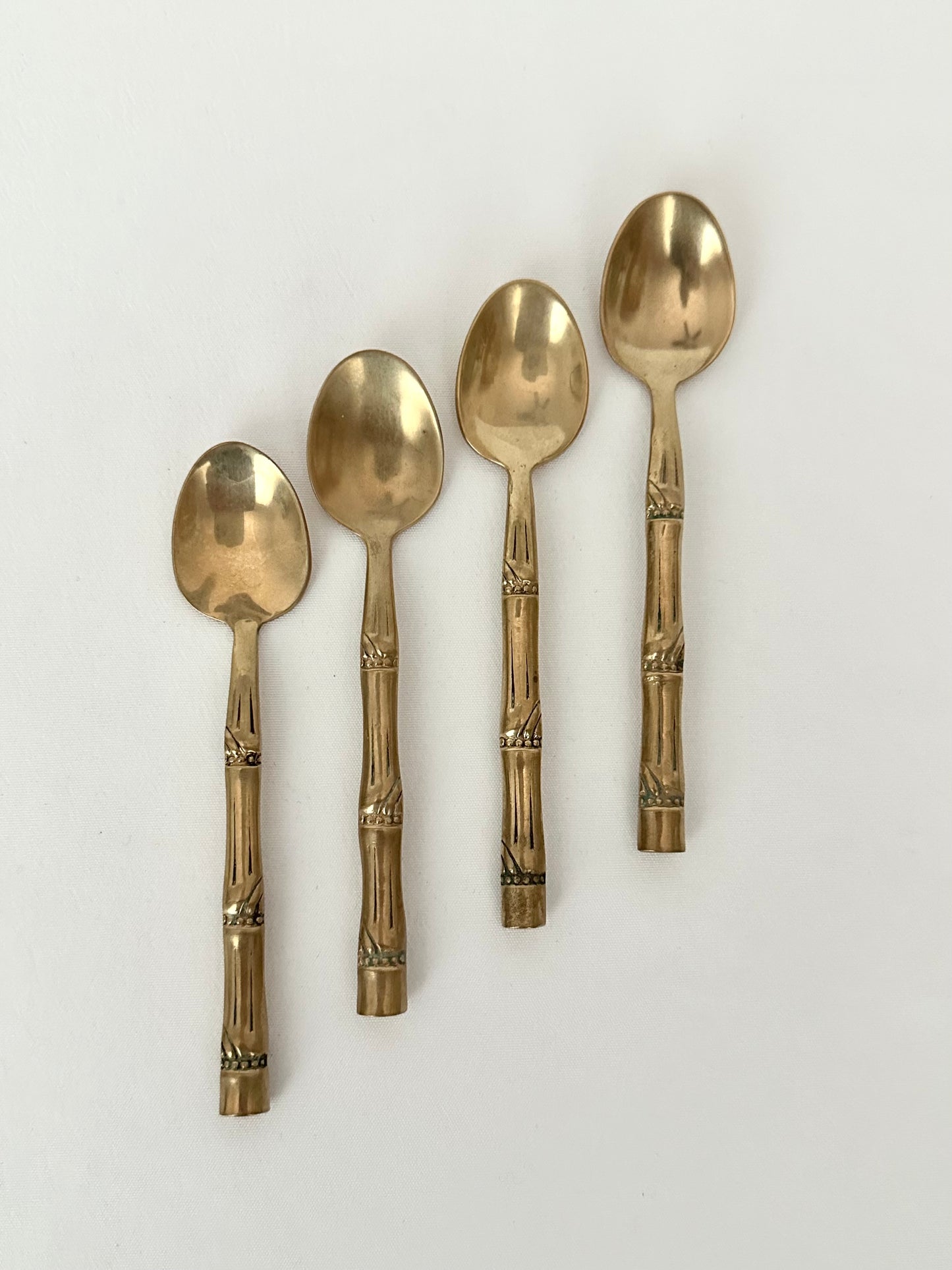 Vintage brass bamboo small demitasse spoons set of four.