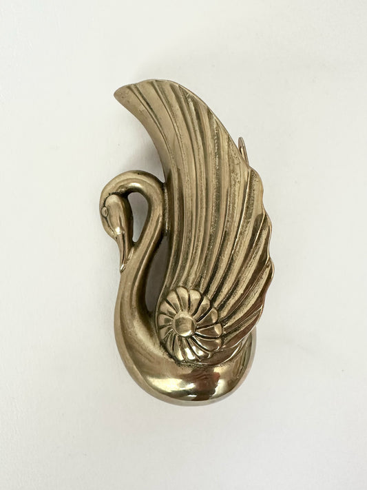 vintage swan shaped small brass wall pocket
