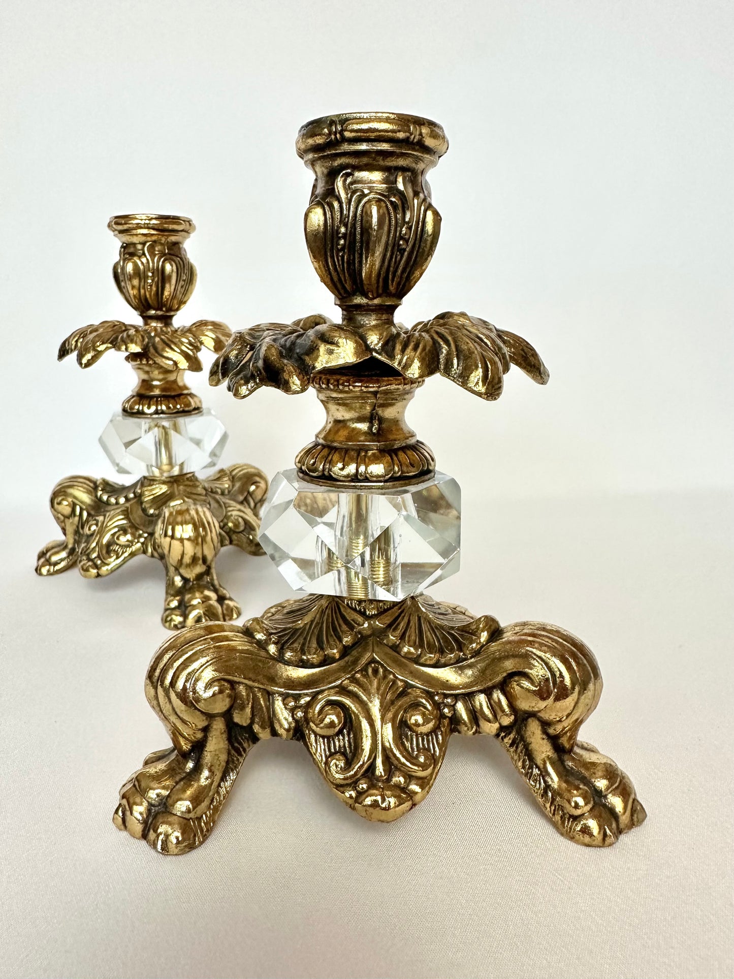 Faustine Brass & Crystal Candlestick Holders