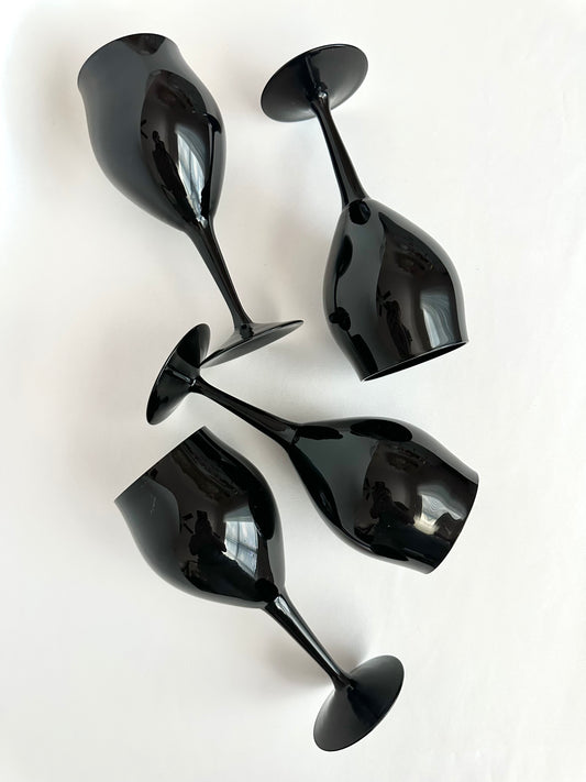 vintage black crystal wine goblets set of four
