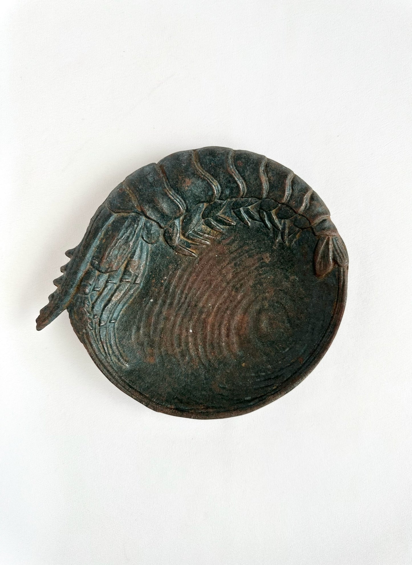 vintage cast iron shrimp embossed shell detailed trinket dish