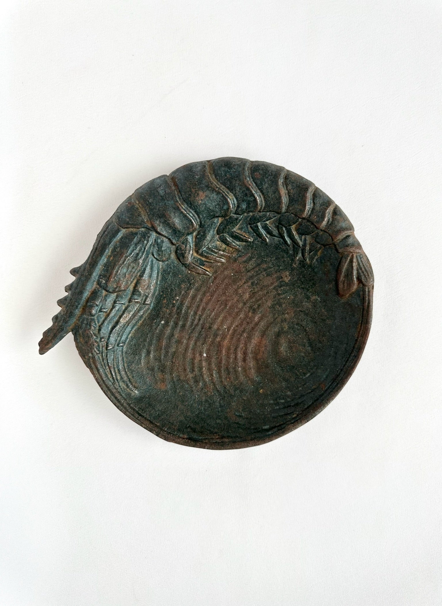 vintage cast iron shrimp embossed shell detailed trinket dish