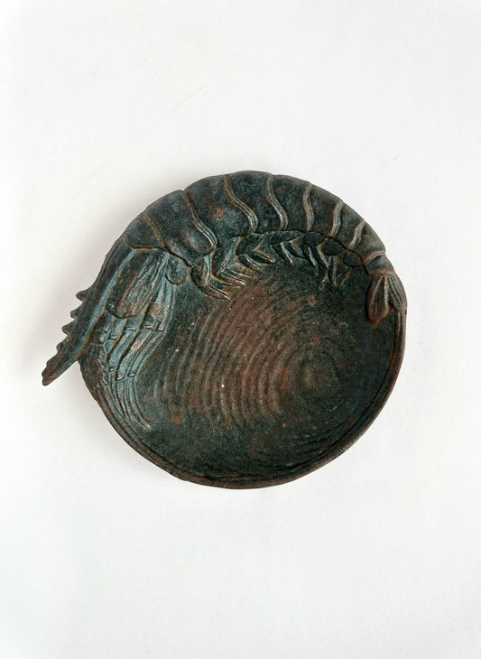 vintage cast iron shrimp embossed shell detailed trinket dish