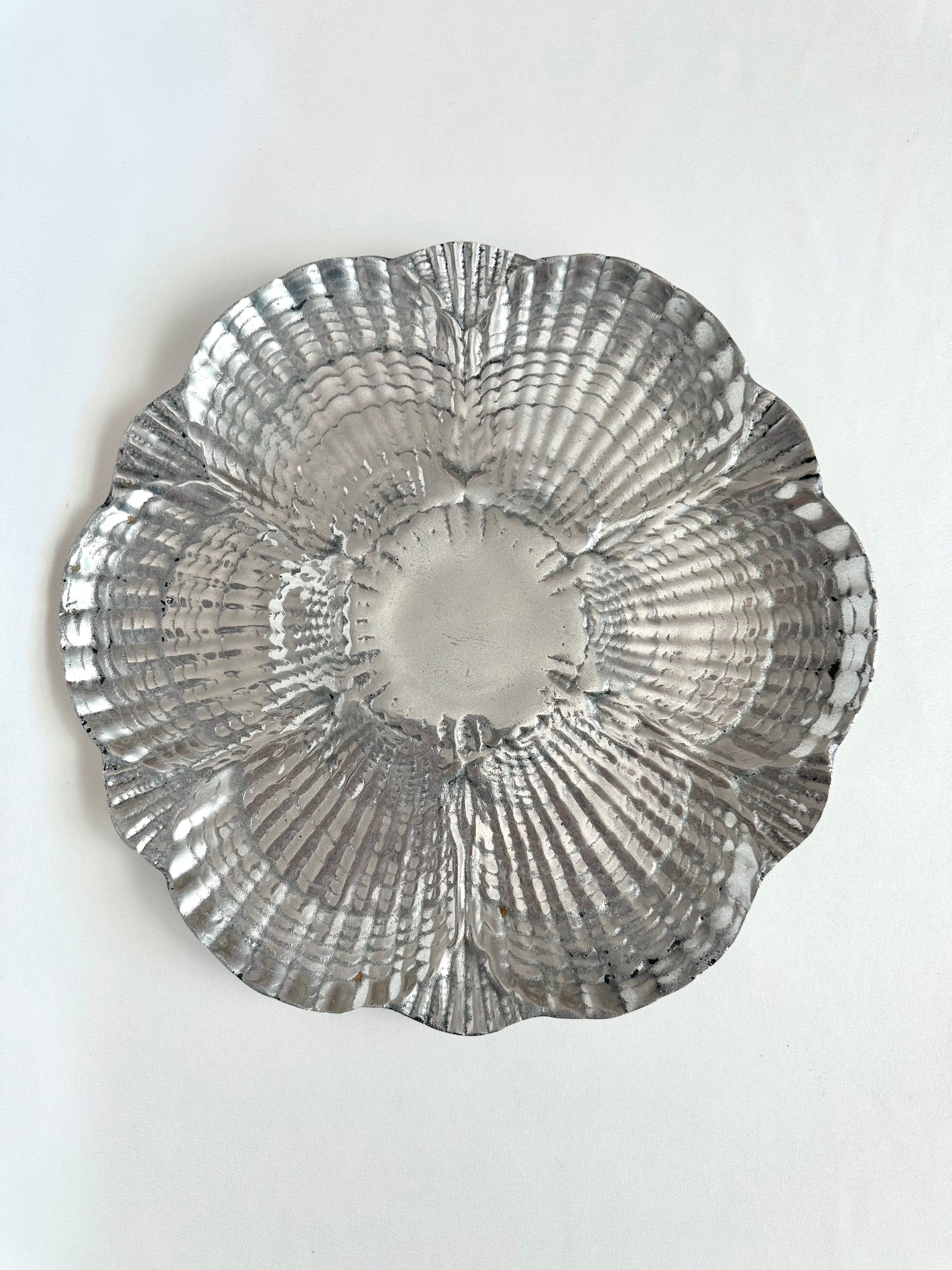 Vintage polished aluminum round oyster serving platter