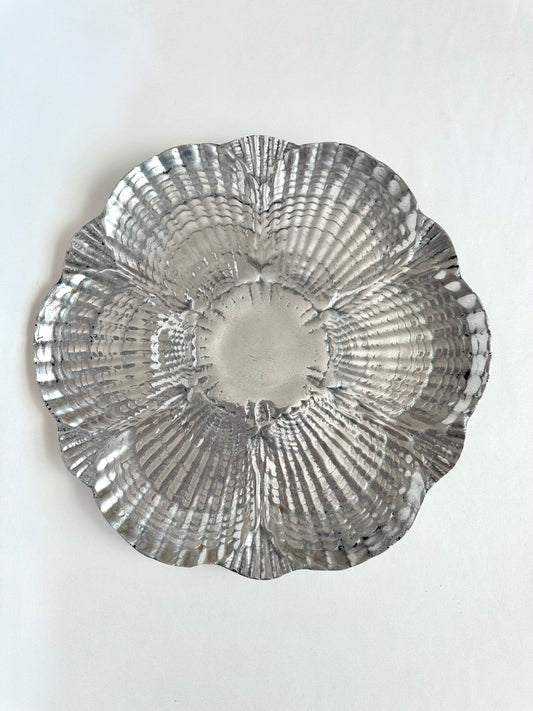 Vintage polished aluminum round oyster serving platter