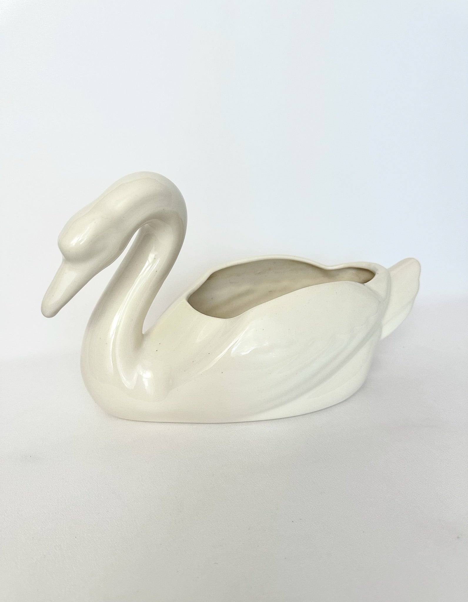 vintage medium-large glazed ceramic swan planter