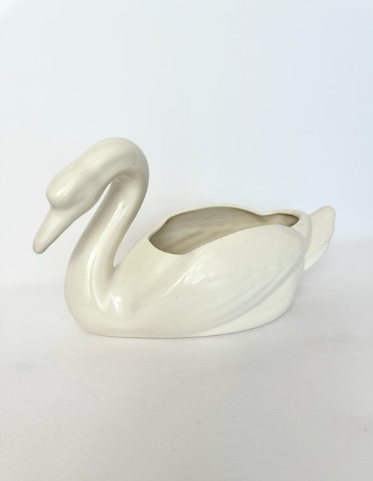 vintage medium-large glazed ceramic swan planter