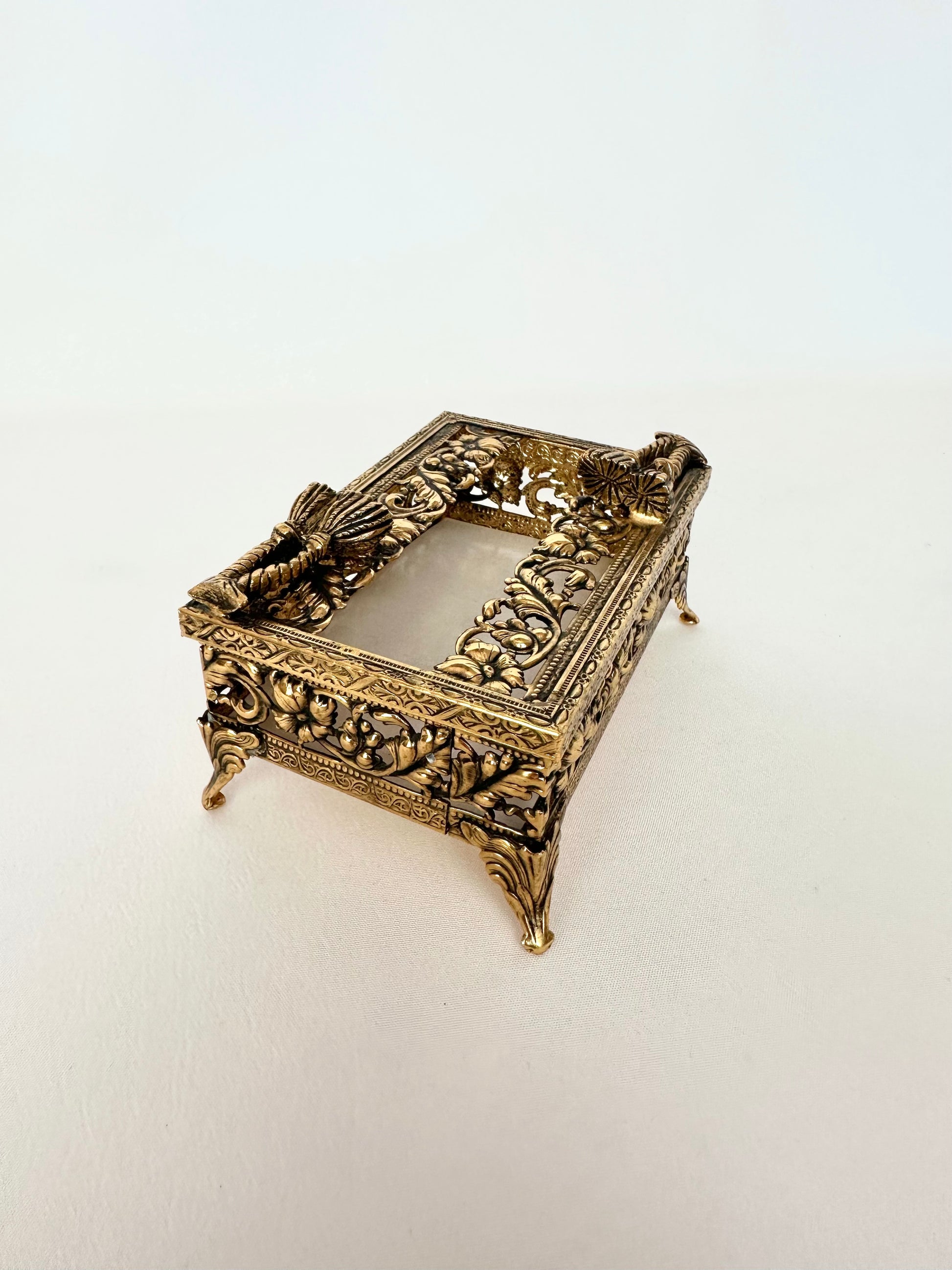 vintage gold ormolu footed mini tissue holder
