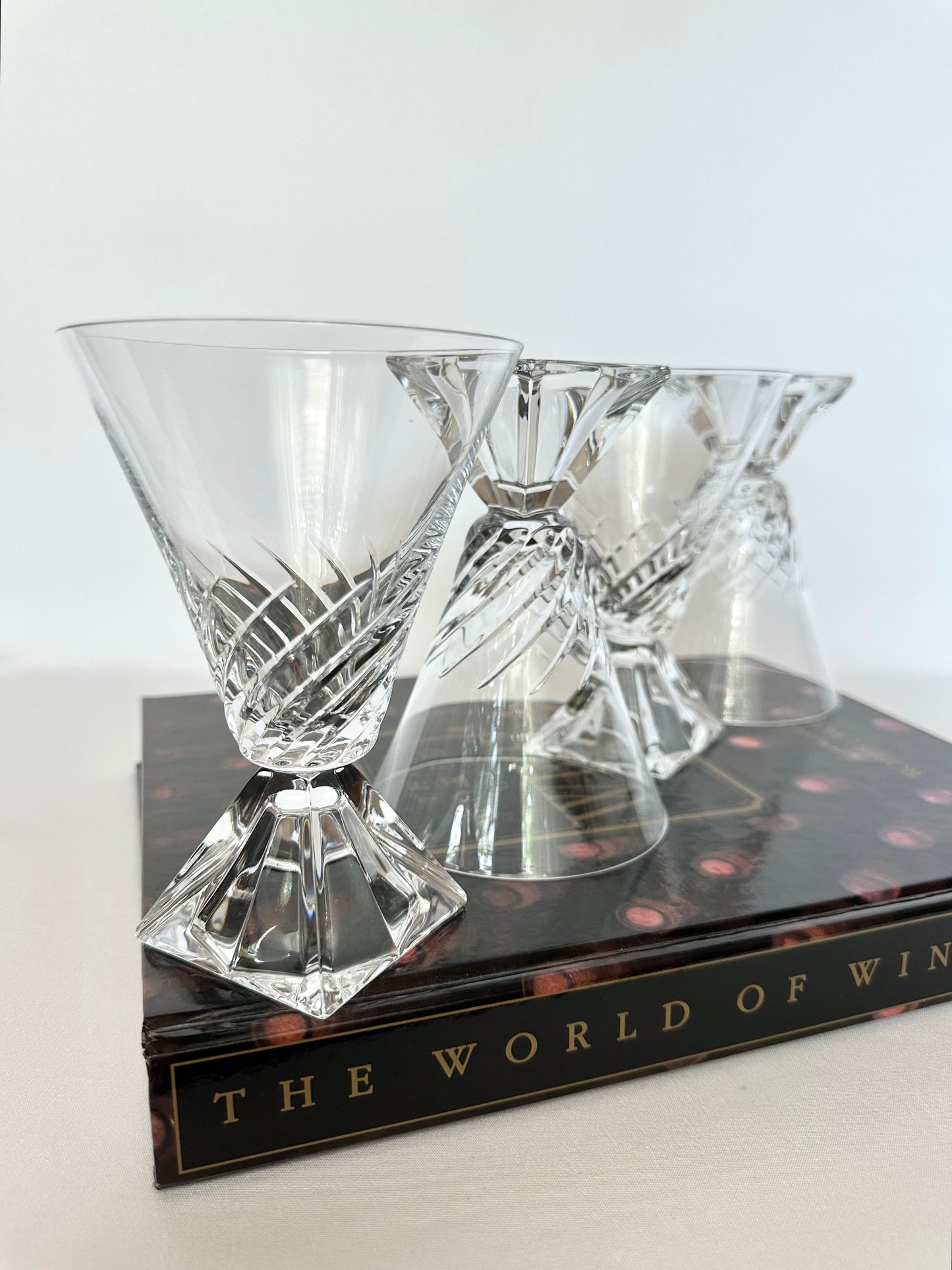 Vintage cut crystal square stemmed goblets set of four