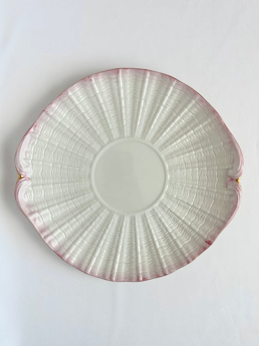 Vintage Irish porcelain small handled serving platter or bread plate with pink and gold trim