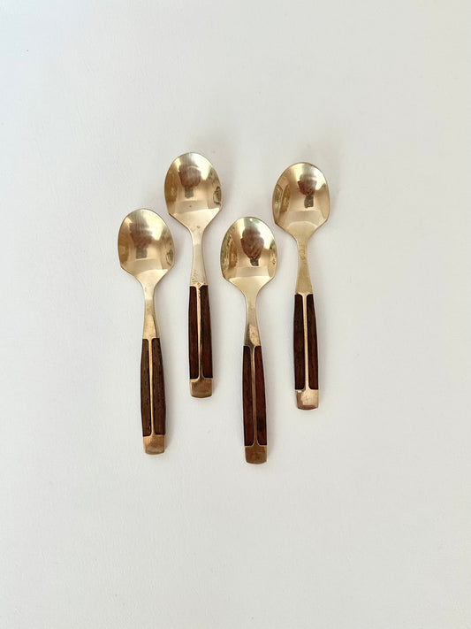 vintage teak and brass demi tasse spoon set of four