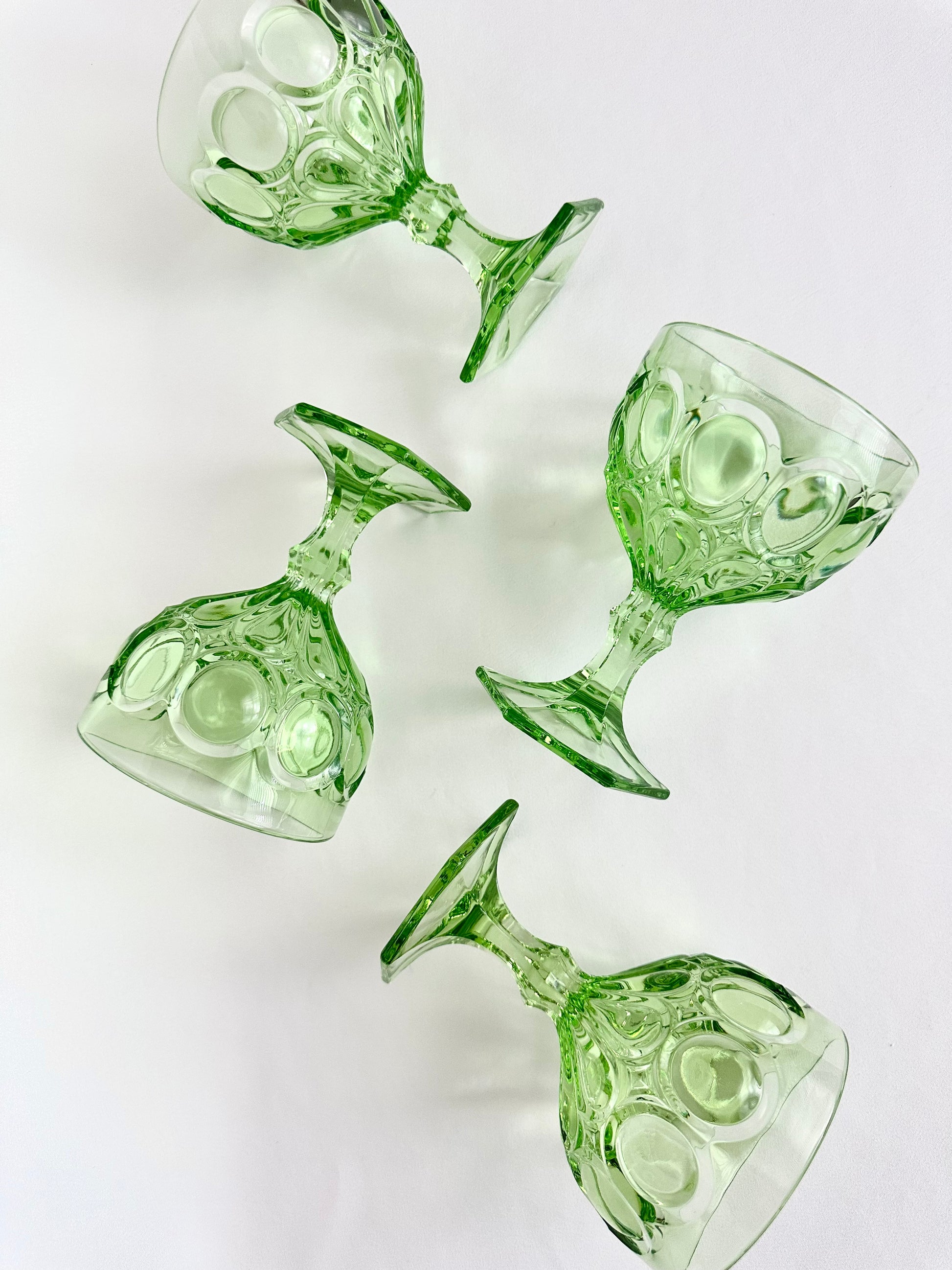 Vintage pressed glass textured green goblets set of four.