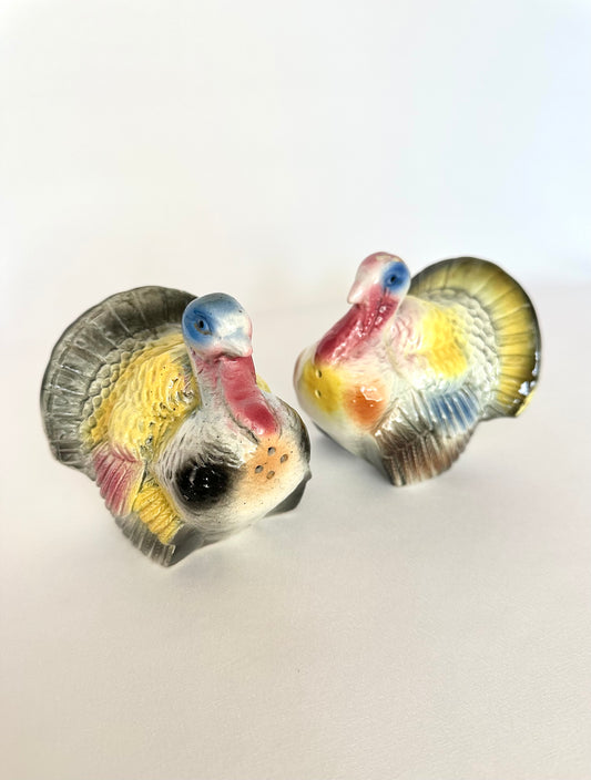 Vintage ceramic turkey salt and pepper shakers set of two