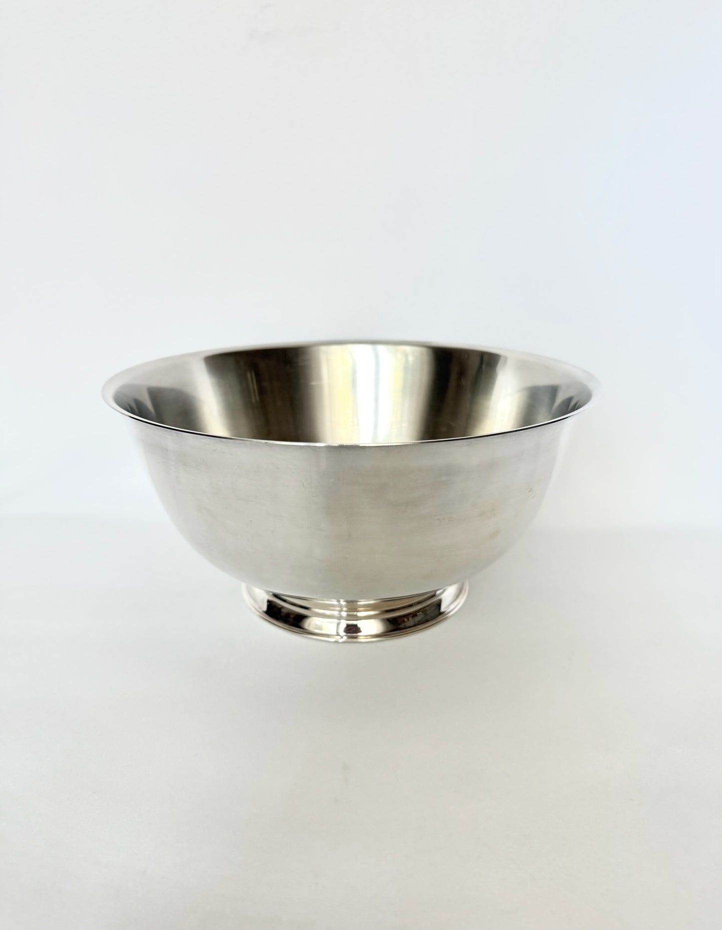 large vintage silverplate revere style serving bowl on a footed base