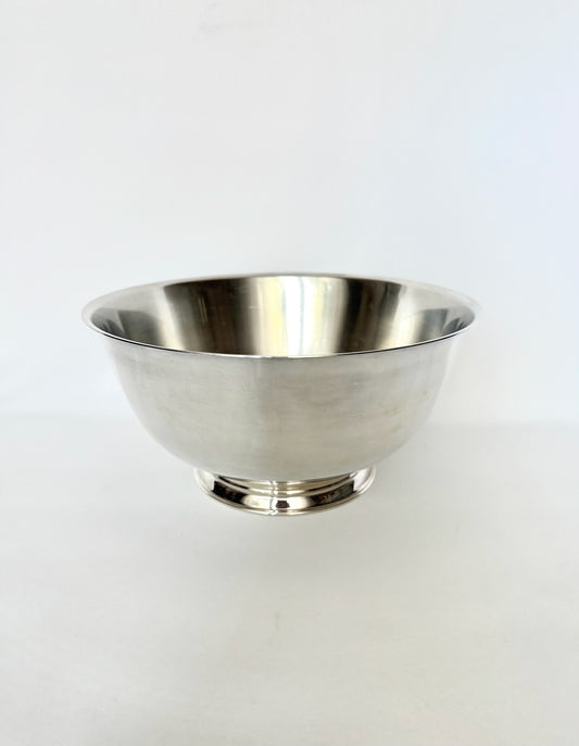 large vintage silverplate revere style serving bowl on a footed base