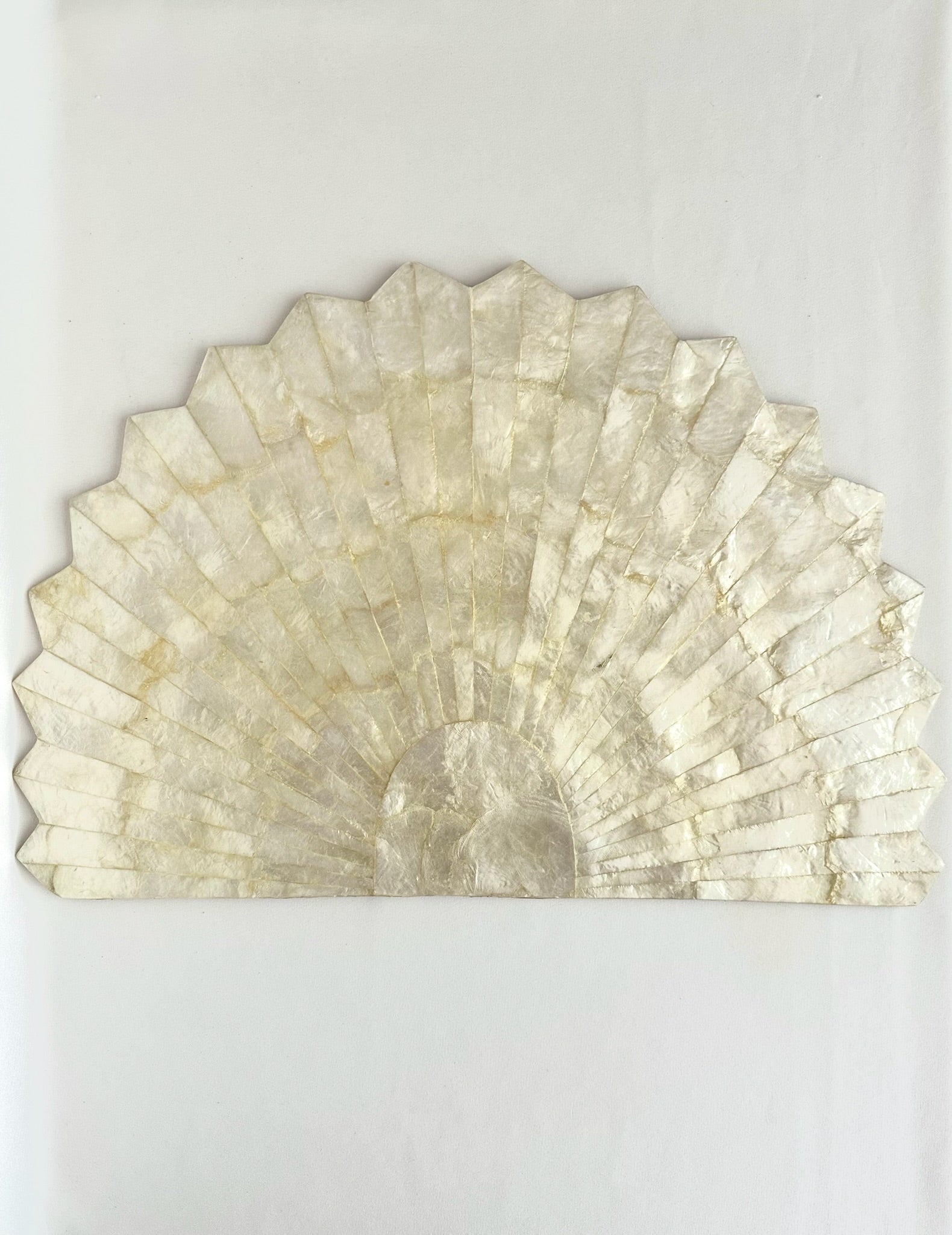 vintage capiz shell fan shaped placemats set of four with resin coating and cork backing