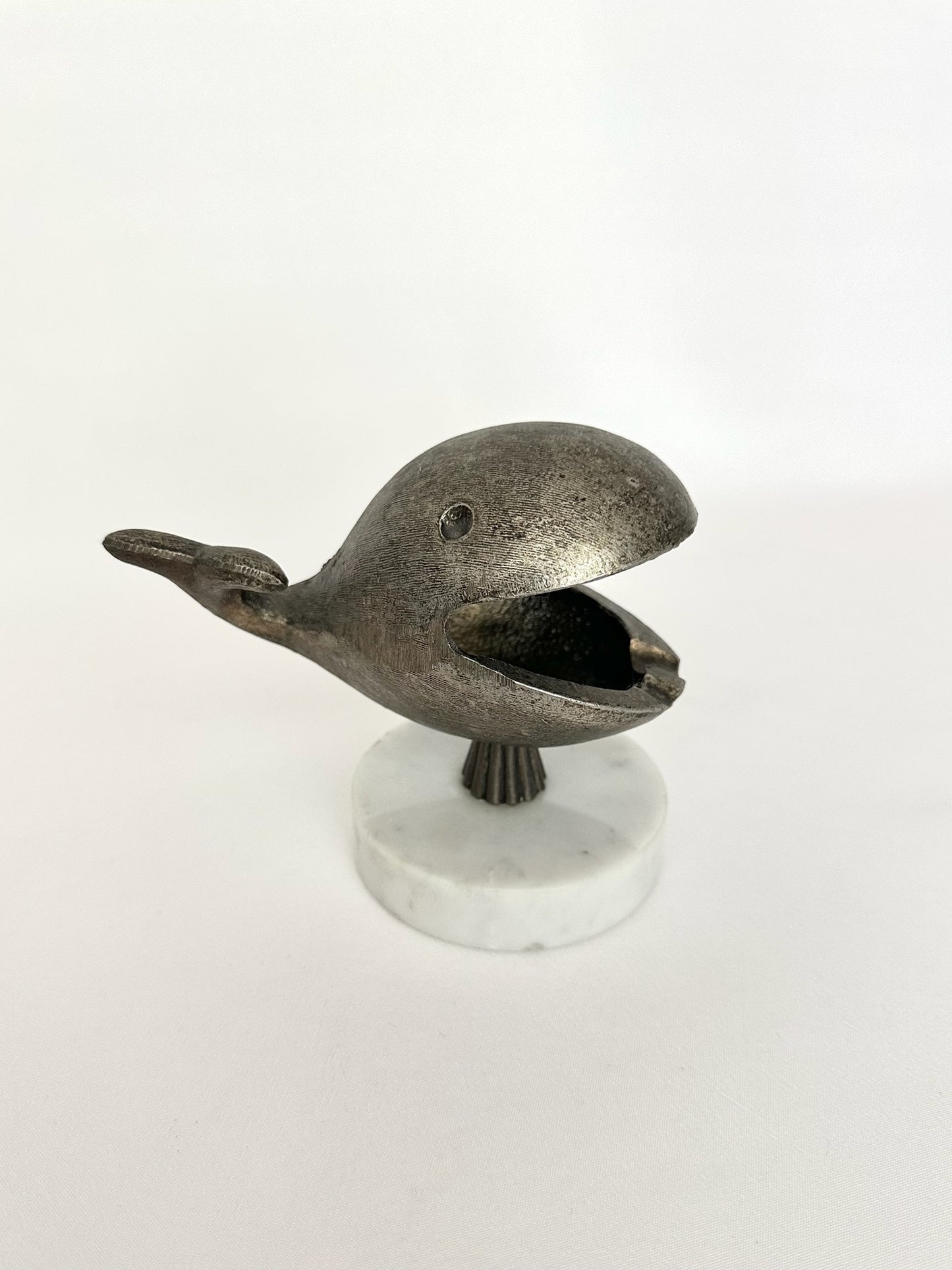 vintage brass whale ashtray on marble pedestal base