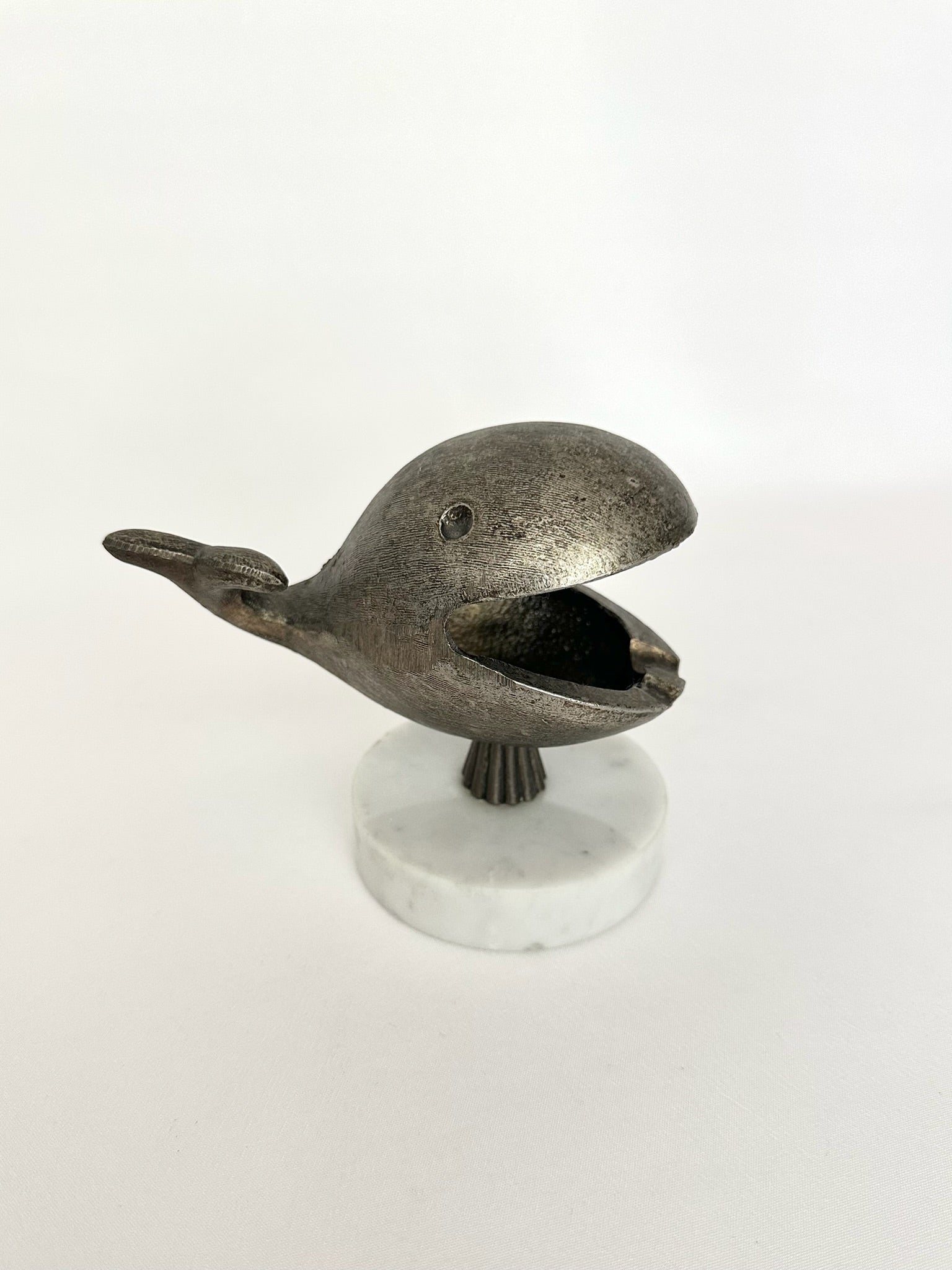vintage brass whale ashtray on marble pedestal base