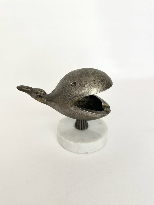 vintage brass whale ashtray on marble pedestal base