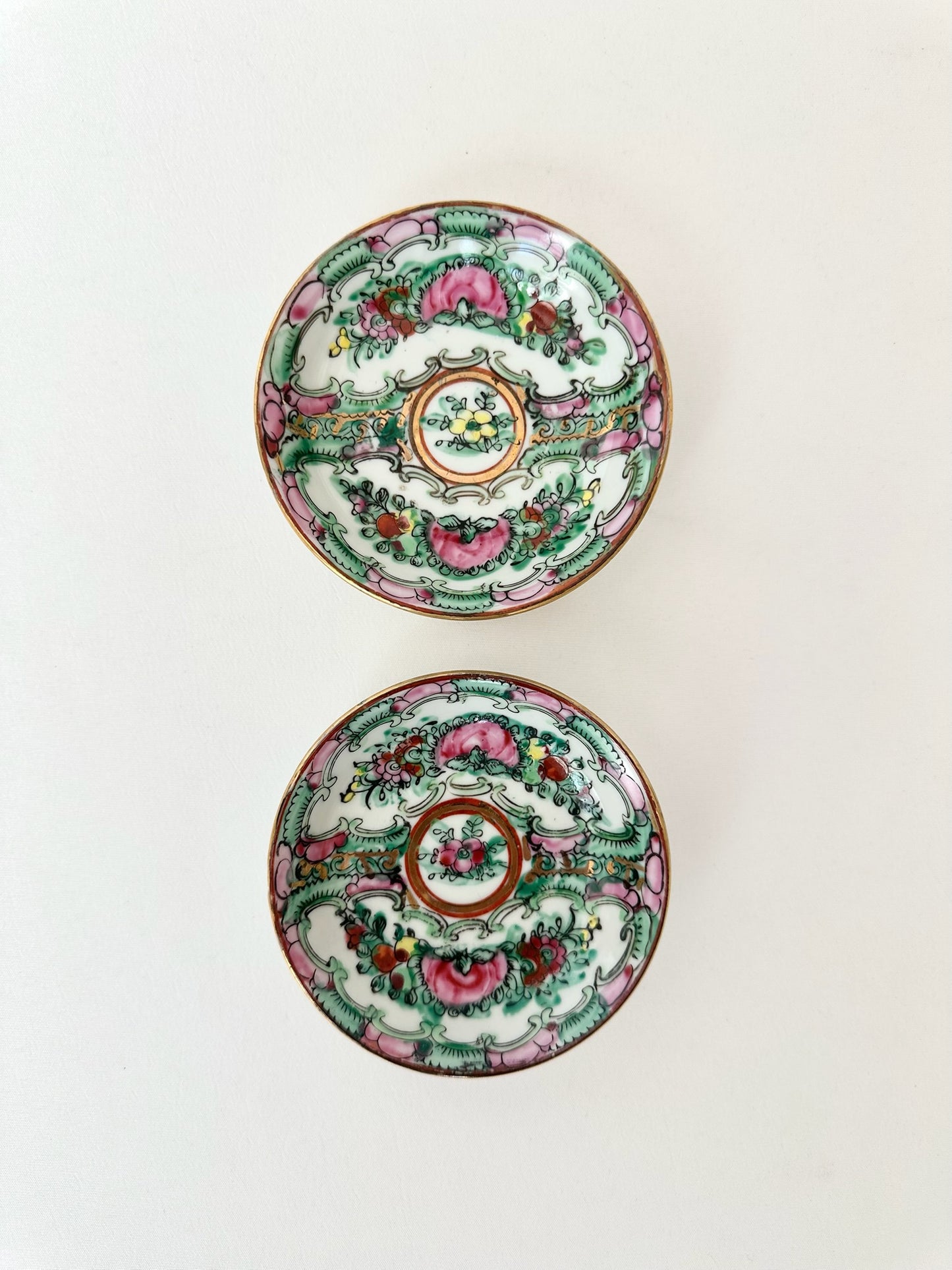 Peony Rose Canton Trinket Dish Pair