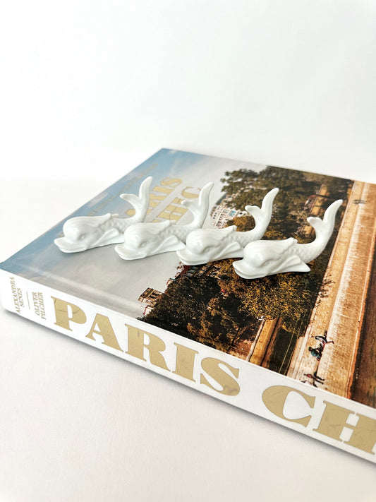 Vintage porcelain dolphin shaped place card holders set