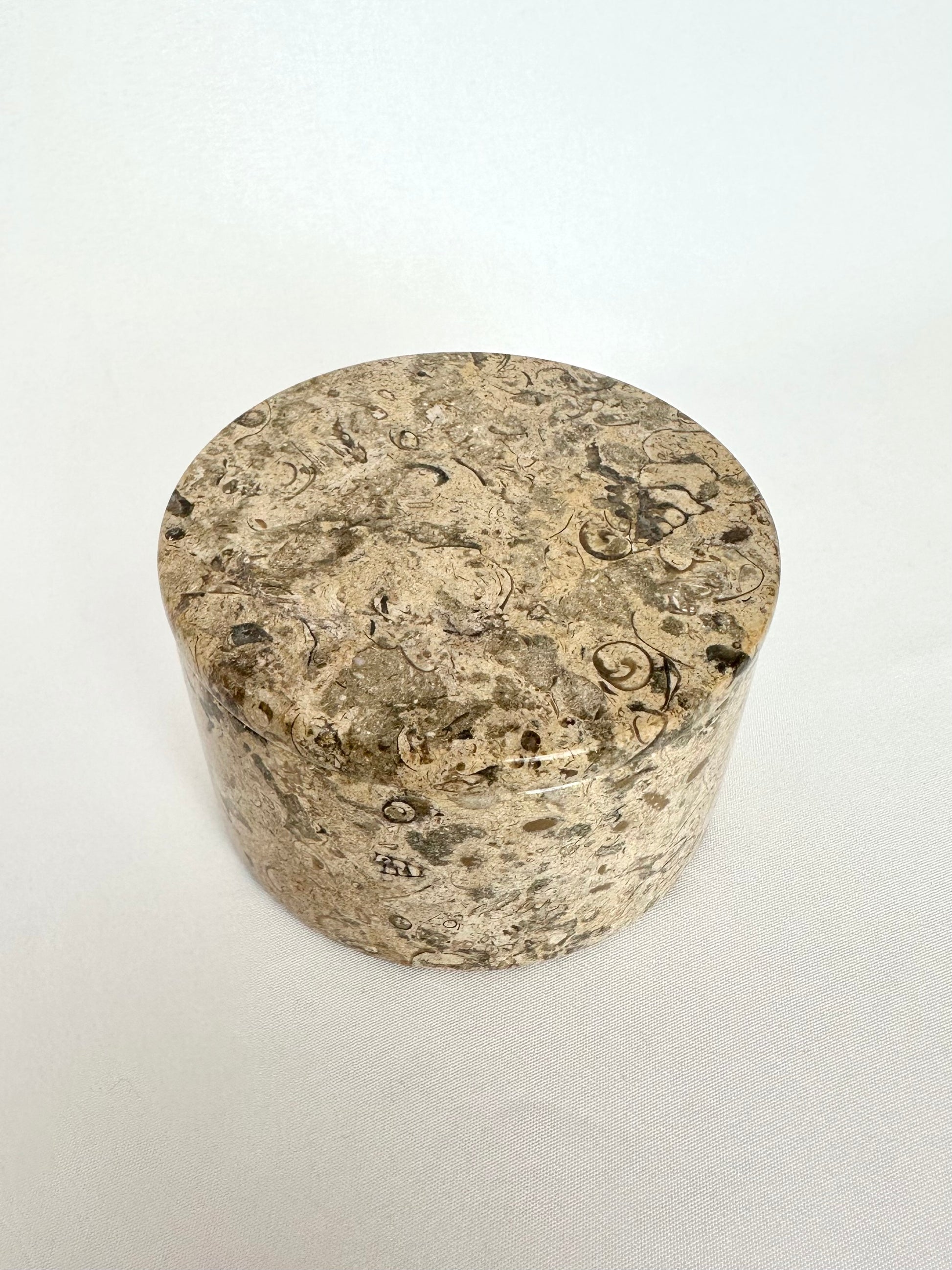 vintage small round coral stone lidded trinket box