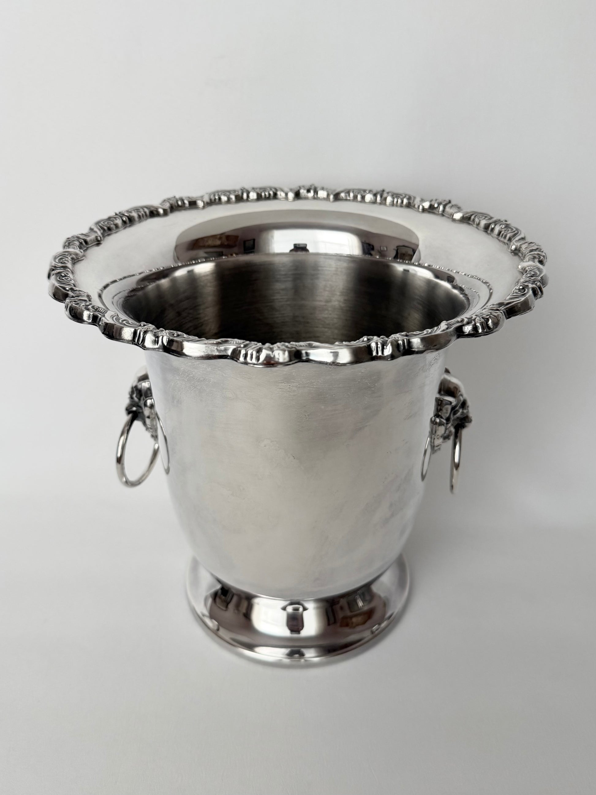 vintage silverplate champagne bucket with lion head handles