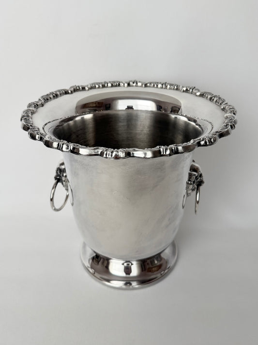 vintage silverplate champagne bucket with lion head handles