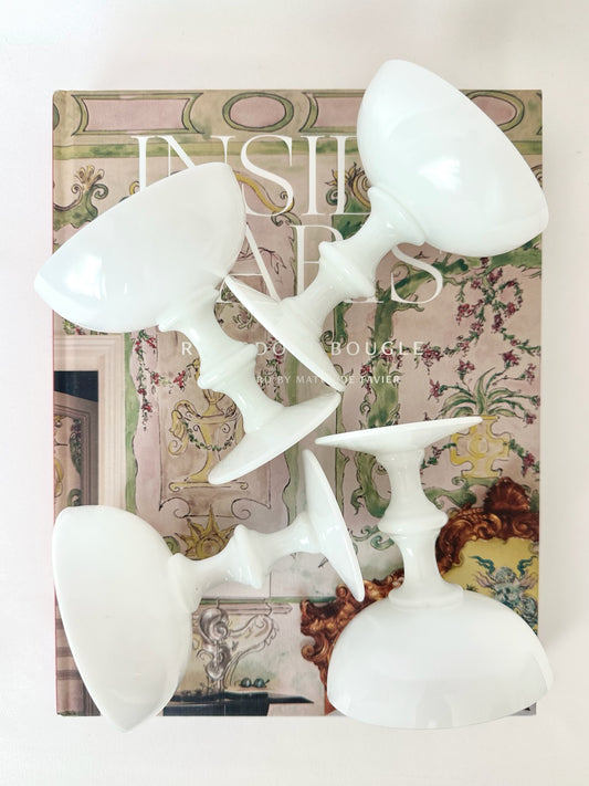 vintage white opaline glass coupes set of four by Portieux Vallerysthal