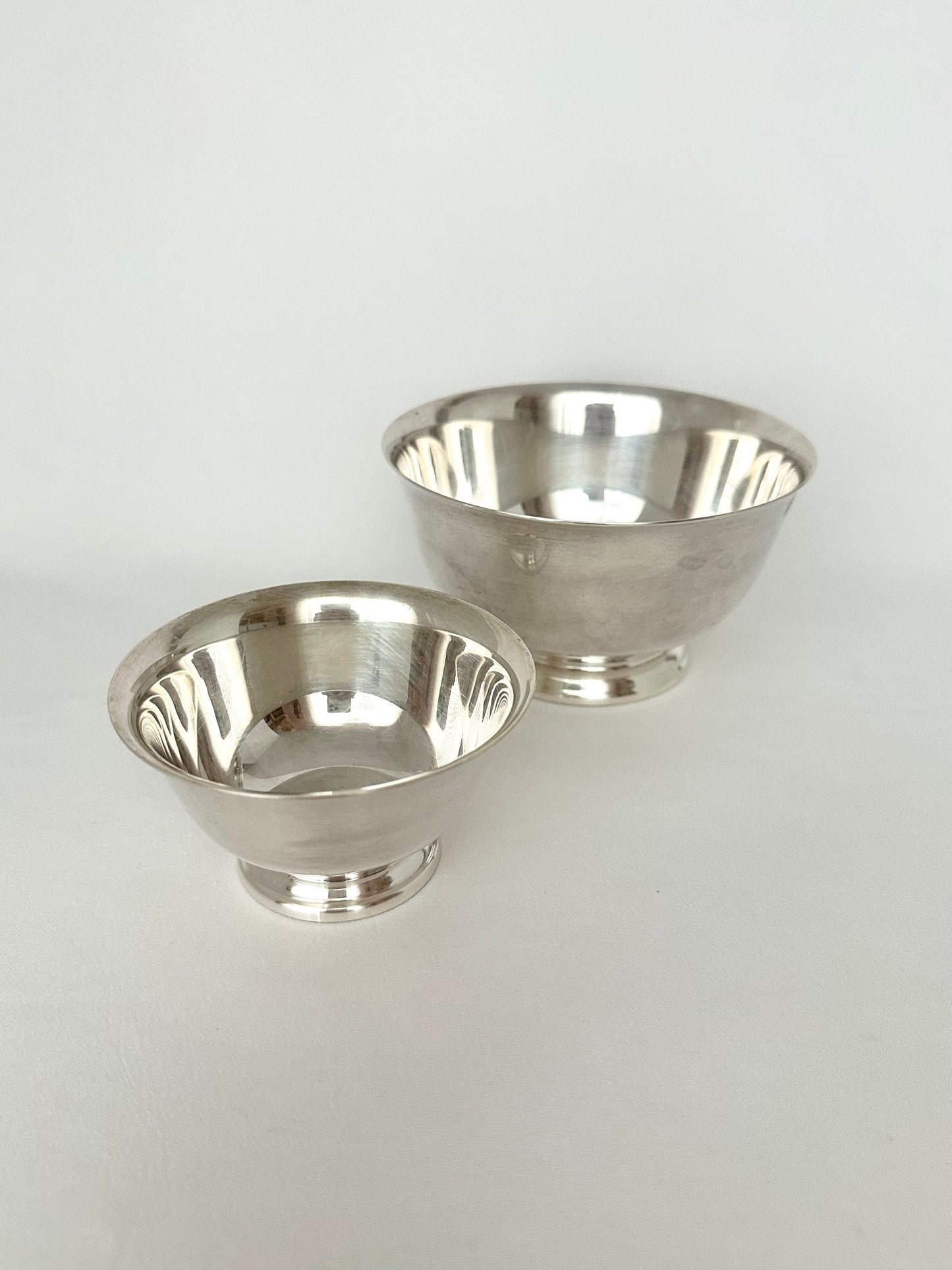 Vintage silverplate small revere style serving bowls set of two.