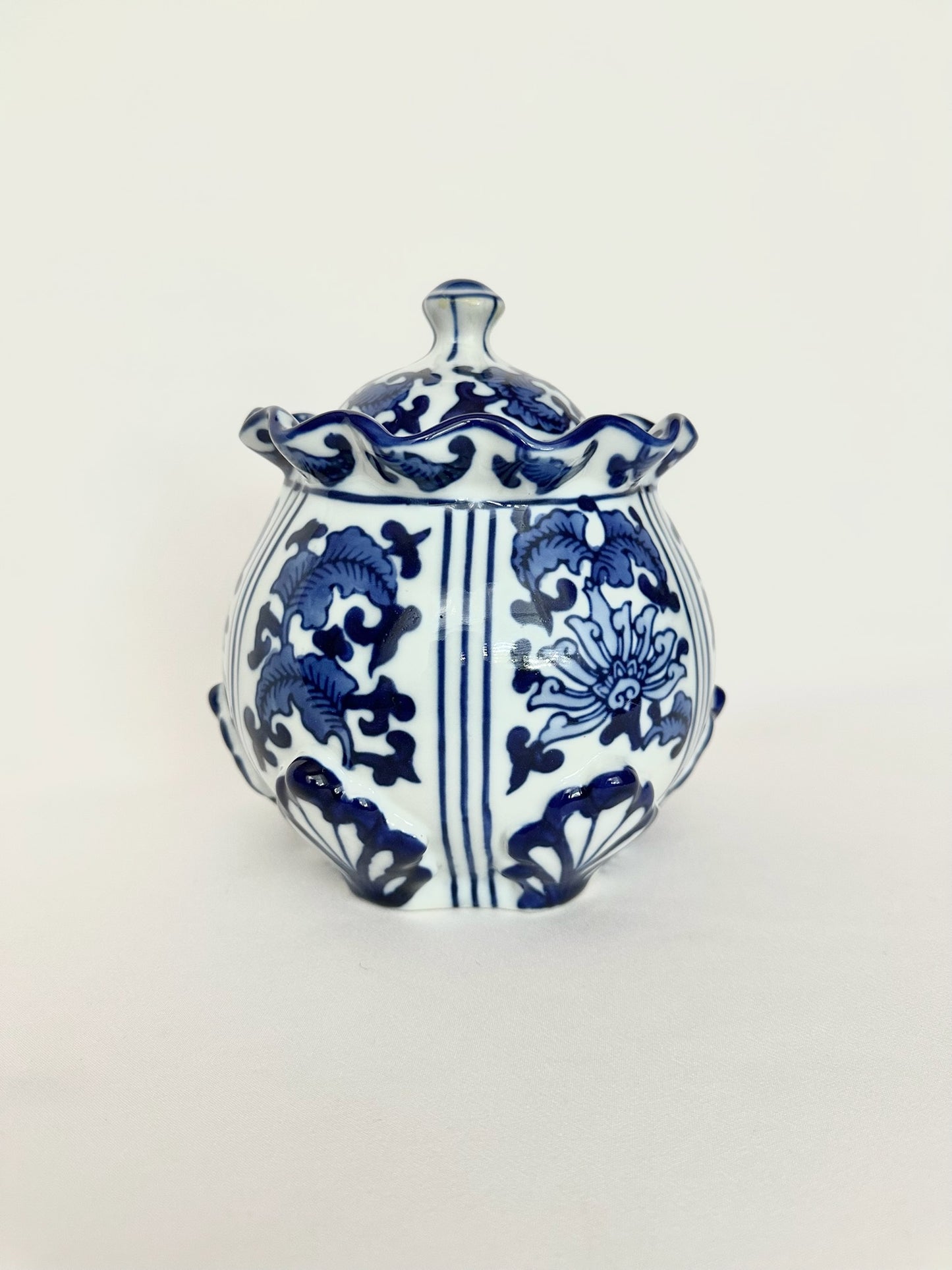 vintage blue and white chinoiserie lidded canister or jar