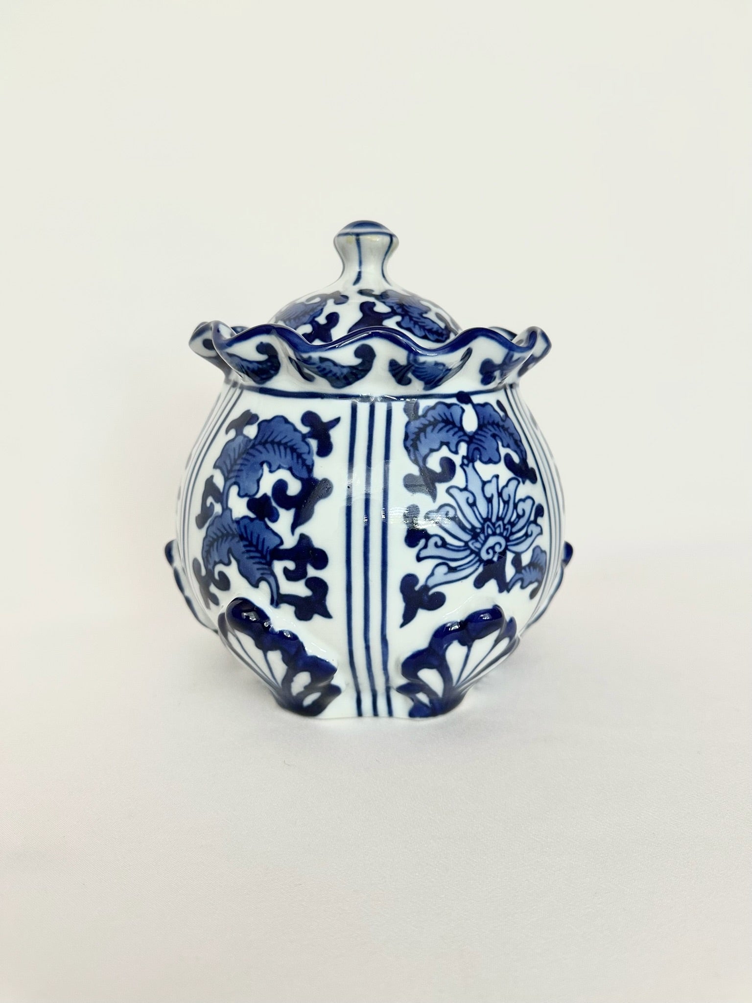 vintage blue and white chinoiserie lidded canister or jar