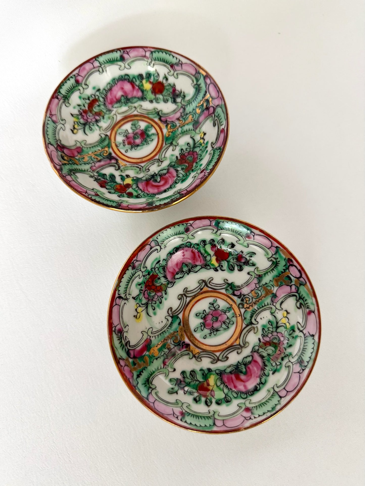 Peony Rose Canton Trinket Dish Pair