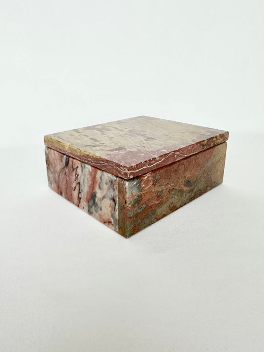 Vintage neutral pink natural stone lidded trinket box.