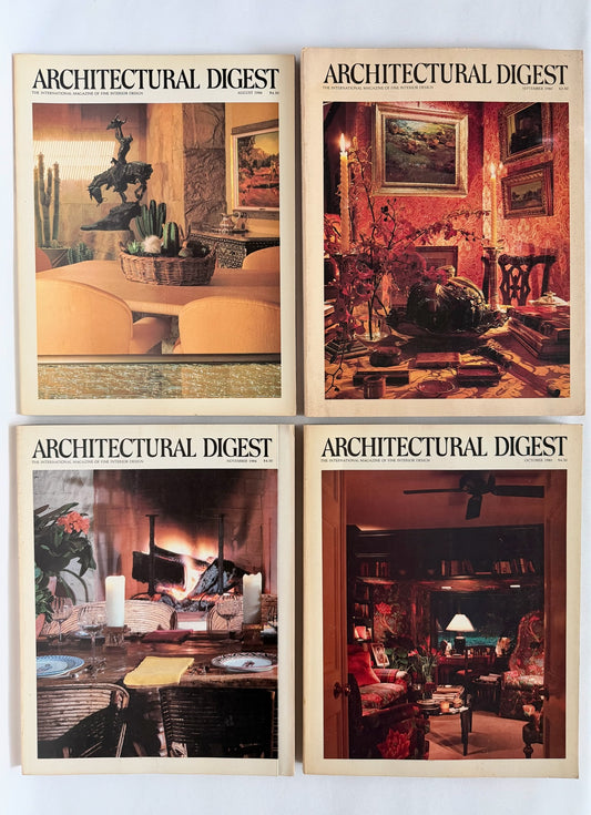 Vintage set of four Architectural Digest magazines featuring warm Fall inspired covers.