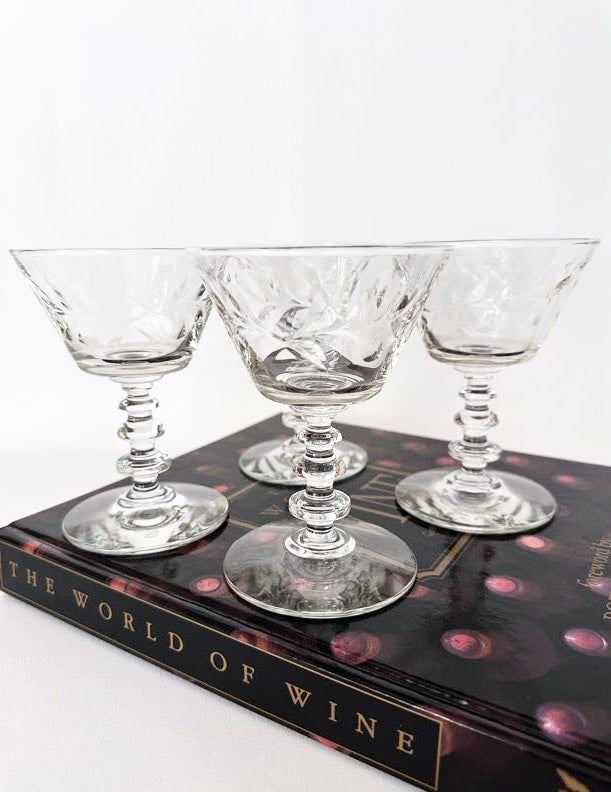 vintage embossed glass with stem detail small cocktail coupes set of four