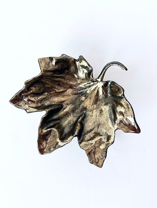 vintage brass maple leaf trinket dish with patina